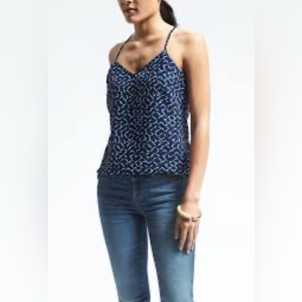 Banana Republic Navy Geo Print Racerback Tank
